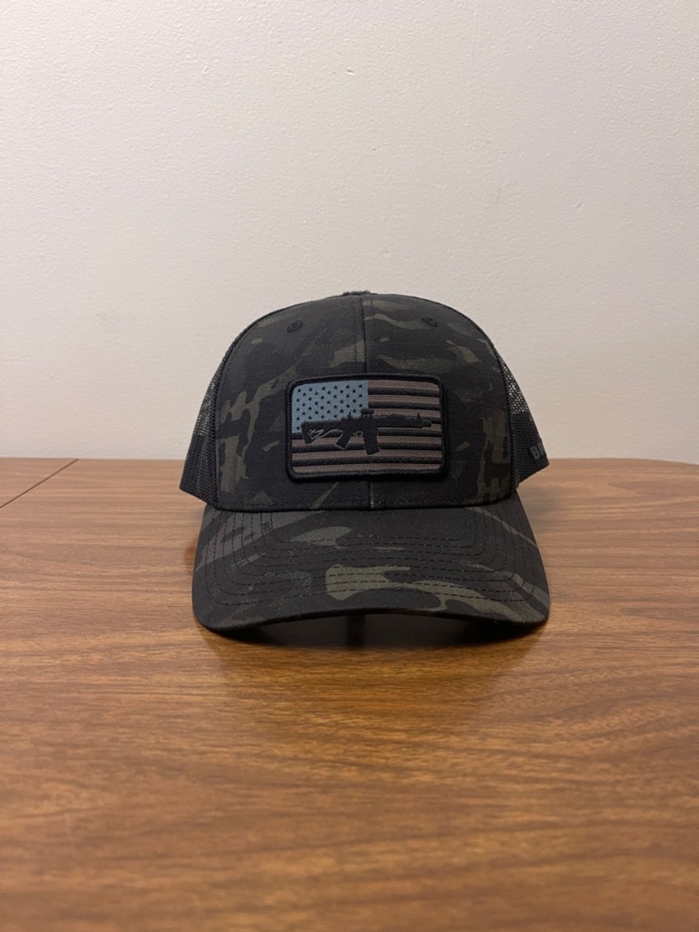 Richardson Camo Trucker Hat with USA Flag Patch